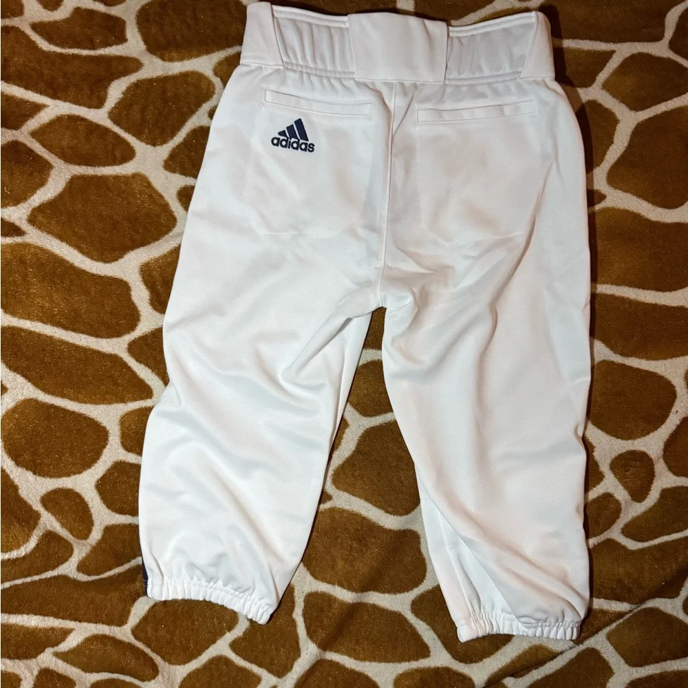 adidas Kids White Pants with Navy Stripes - Picture 2 of 4